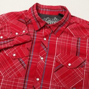 Fox Racing Shirt Mens Large Red Plaid Snap Front Western Long Sleeve Cotton